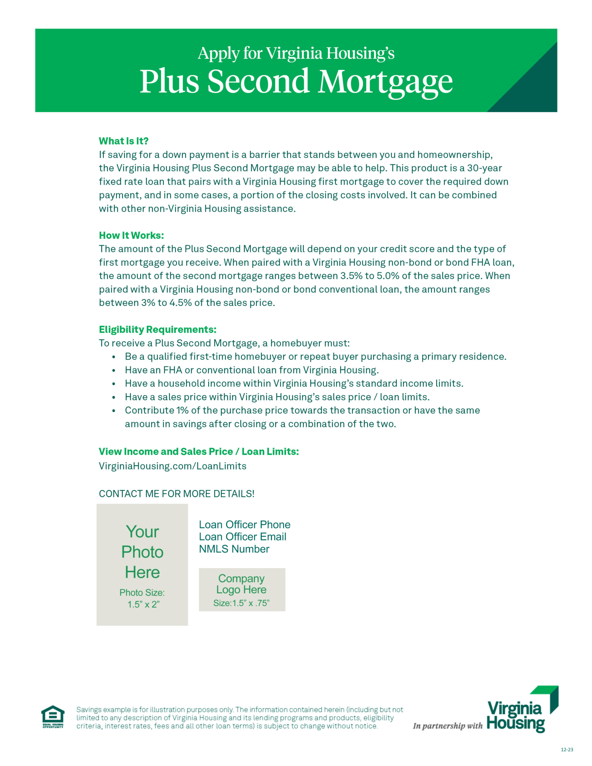 Virginia Housing Plus Second Mortgage flyer